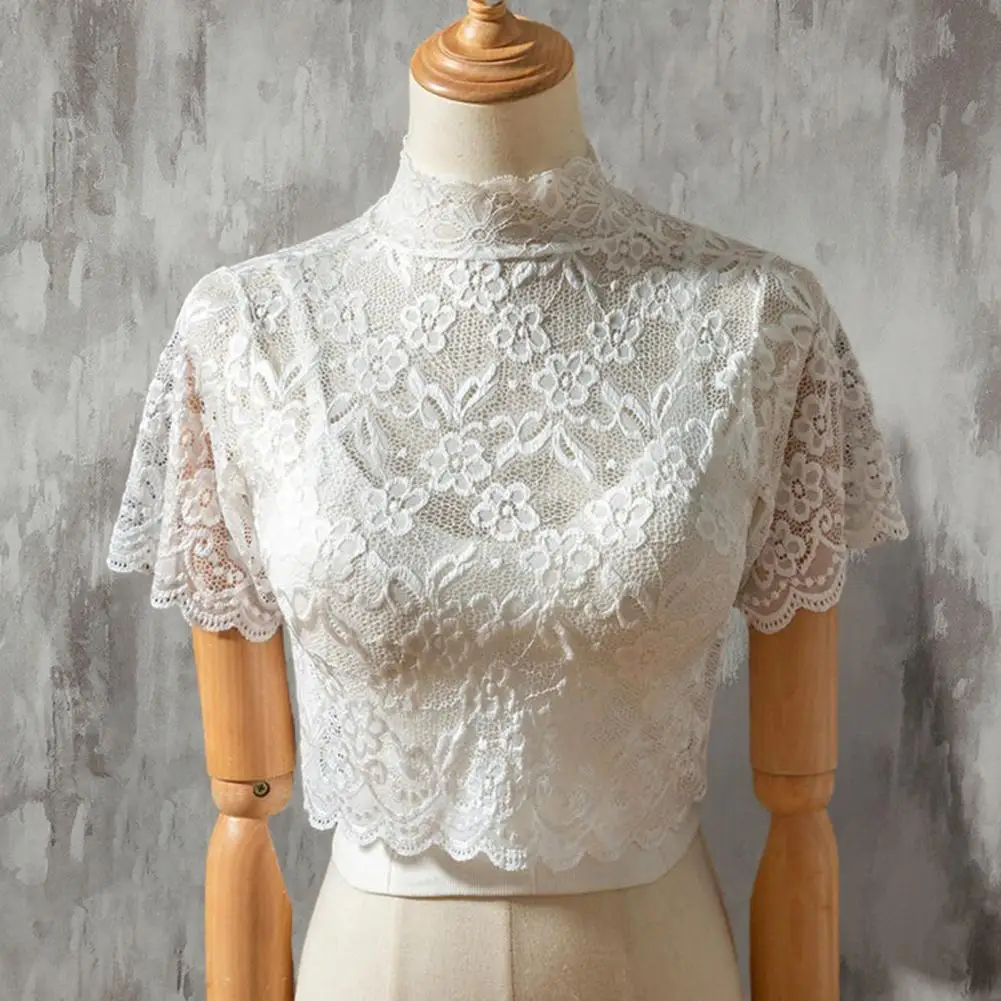 Fashion See-through Navel Exposed Crochet Flower Pattern Lace Bottoming Top Thin Shirt False Collar Clothing Accessories