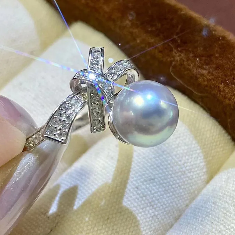 

Кольцо с натуральным серебристо-серым жемчугом и морской водой — стерлинговое серебро S925, 7-8 мм, ювелирные изделия премиум-класса Ocean