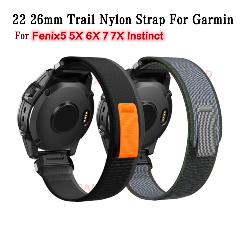 For Garmin 22 26mm Trail Easy Fit Nylon Strap For Fenix5/5XPlus/6/6XPro/7/7X/3HR Watch Band Tactix7 Pro Bracelet Instinct 2 Belt