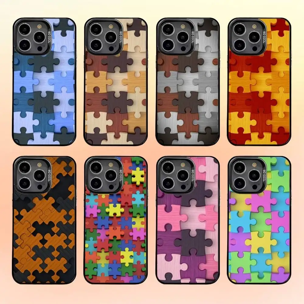 حافظة هاتف بنمط ألغاز داعمة للتوحد لهاتف آيفون 16,15,14,13,12,11,Pro,MAX غطاء أبيض غير لامع مقاوم للصدمات