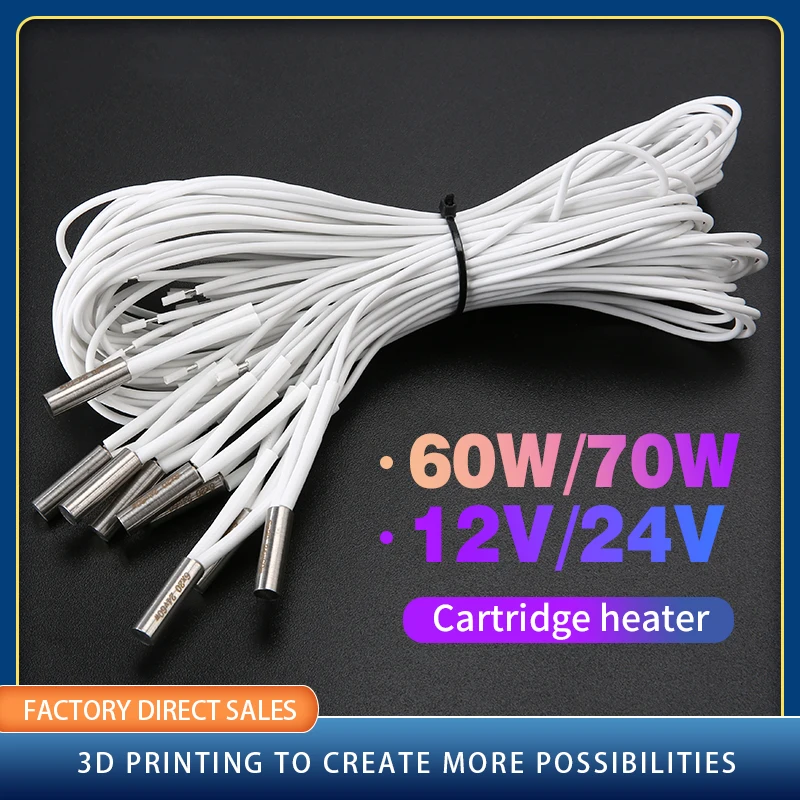 3D Printer Accessories 6*20MM 24/12 60W Heater Cartridge With 100CM cable 3D Printer for V6 HOTEND Volcano MK8 MK9 CR-10 ender 3