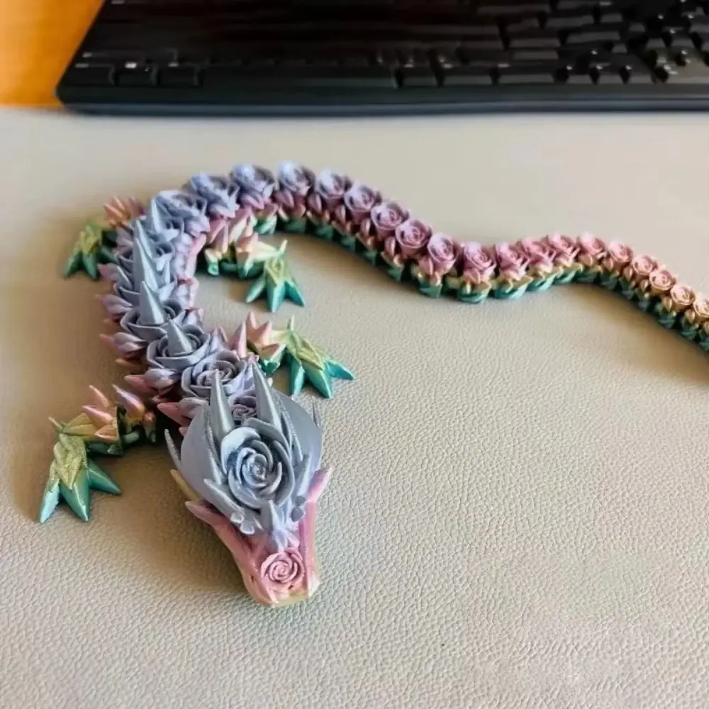 Crystal 3D Printed Crystal Dragon Chinese Dragon Gradient Flower 3D Printed Rose Dragon Rotatable Flexible