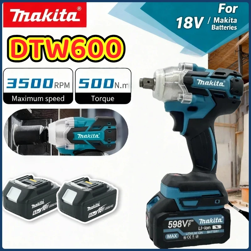 Makita DTW600 Schlagschrauber, hohes Drehmoment, wiederaufladbar, 18 V, Auto-Reparatur-Elektrowerkzeuge, bürstenloser Elektroschrauber, kabellos