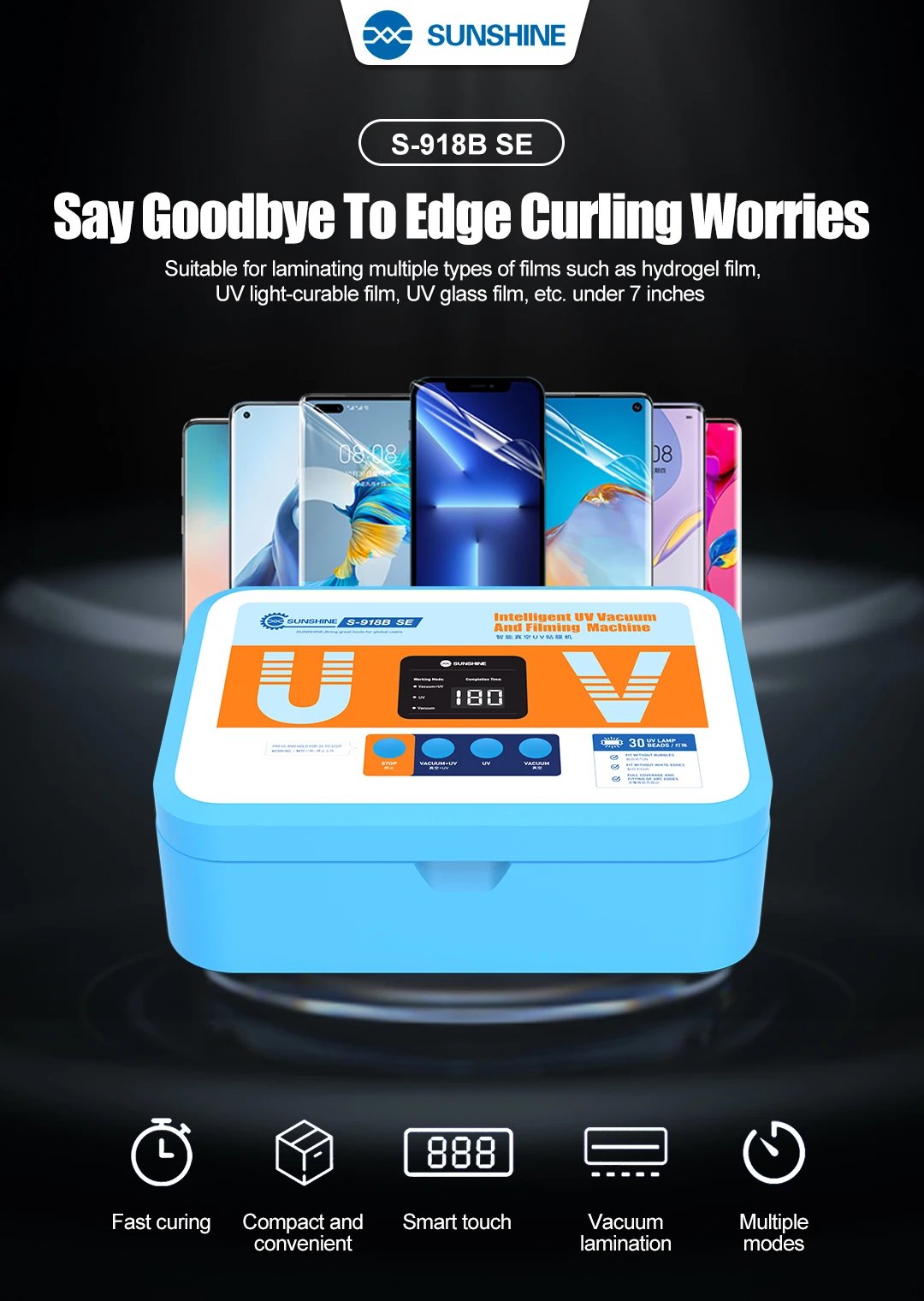 

SUNSHINE S-918B SE умная вакуумная УФ-пленка для серии IP17 интеллектуальная защита для мобильного телефона инструменты для удаления пузырей