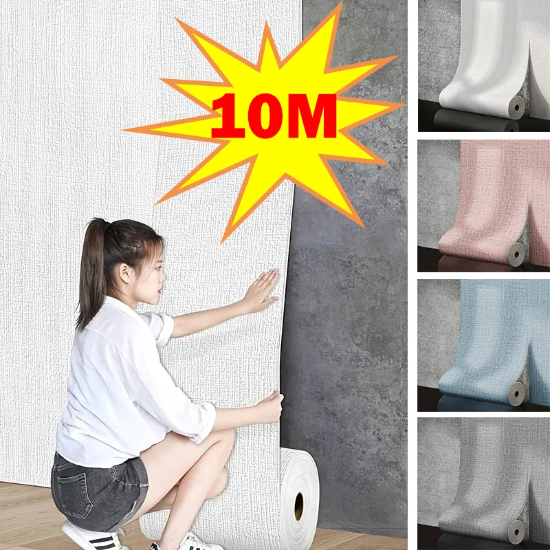 50cm Linen Waterproof Wall Sticker Self-Adhesive Wallpaper Roll Suitable for Kitchen Bedroom Living Room Background Decoration