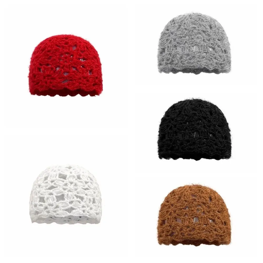 الحلو بلون زهرة كروشيه قبعة اليدوية الجوف بلوفر مغزول قبعة نسج قصيرة الحواف بيني قبعة السيدات #5