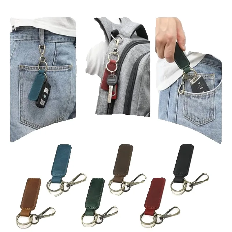 손으로 만들어진 빈티지 풀 그레인 가죽 키체인 - 남성용 자동차 열쇠 고리, 한국 커플 허리 체인, 독특한 창의적 정품 가죽