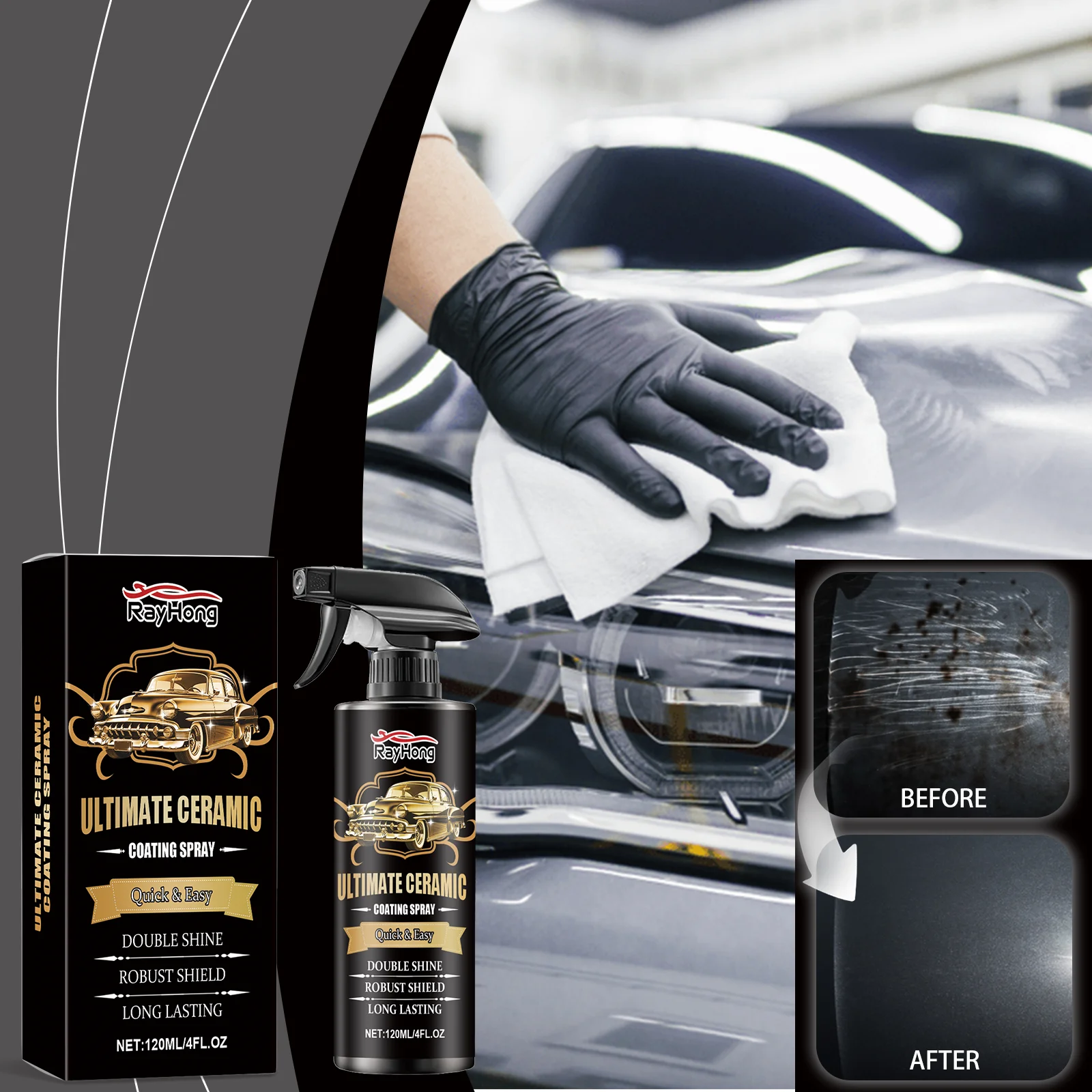 Ceramic Coating Spray For Vehicles Rapid Application Paint Protection Wax Anti Soiling Gloss Enhancing Maintenance Coating Agent