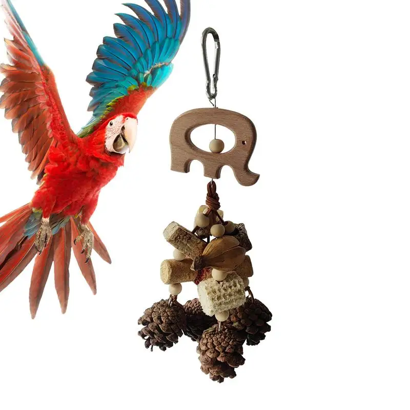 Bird Chew Pine Cones Dangling Wooden Bird Toy Parrot molar Chewing string for small to medium sized birds Improves Dental-Health