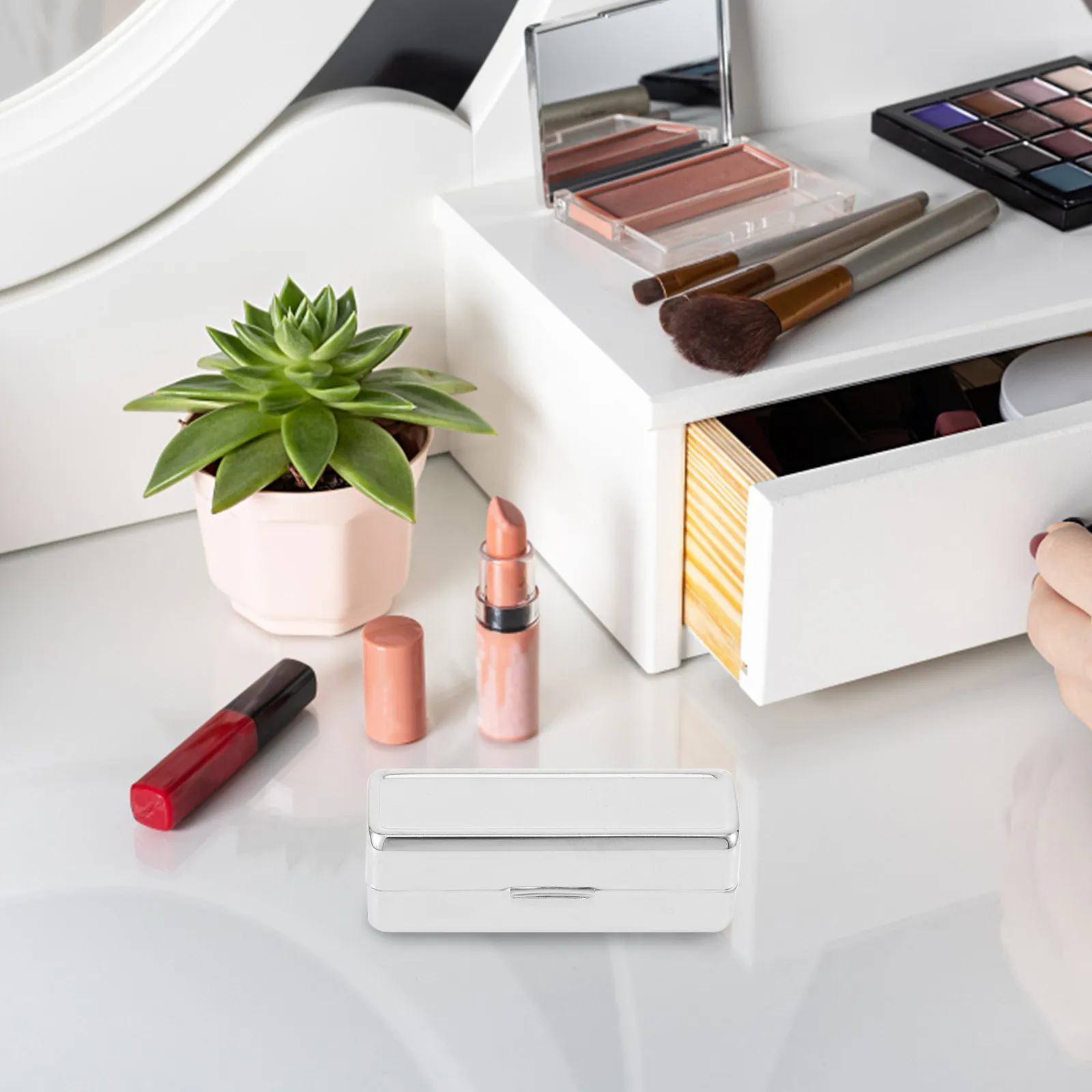 2pcs Lipstick Case Retro Portable Makeup Storage Box For Lip Balm Essential Oil Roller Durable Organizer Lipstick