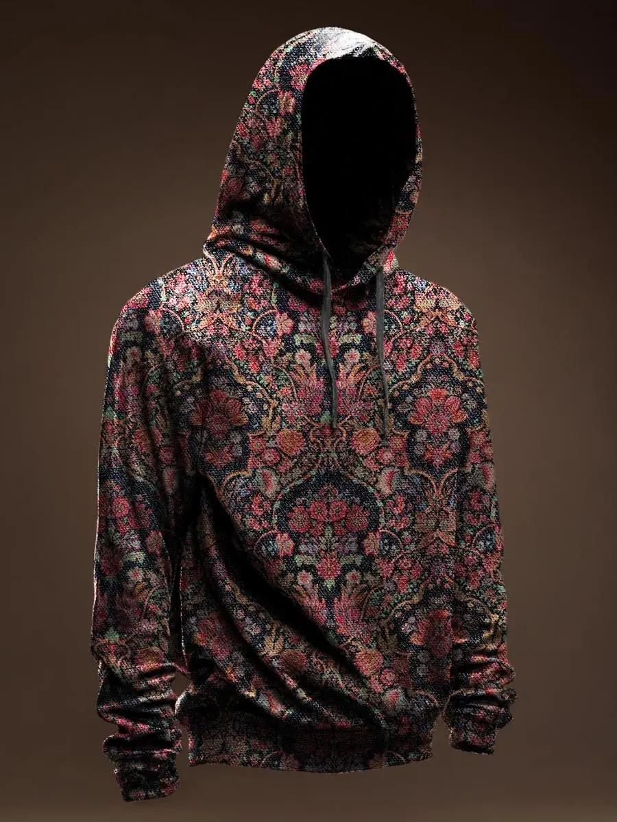 Vintage Pattern Printed Casual Hoodie Sweatshirt Men's Pullover Tops