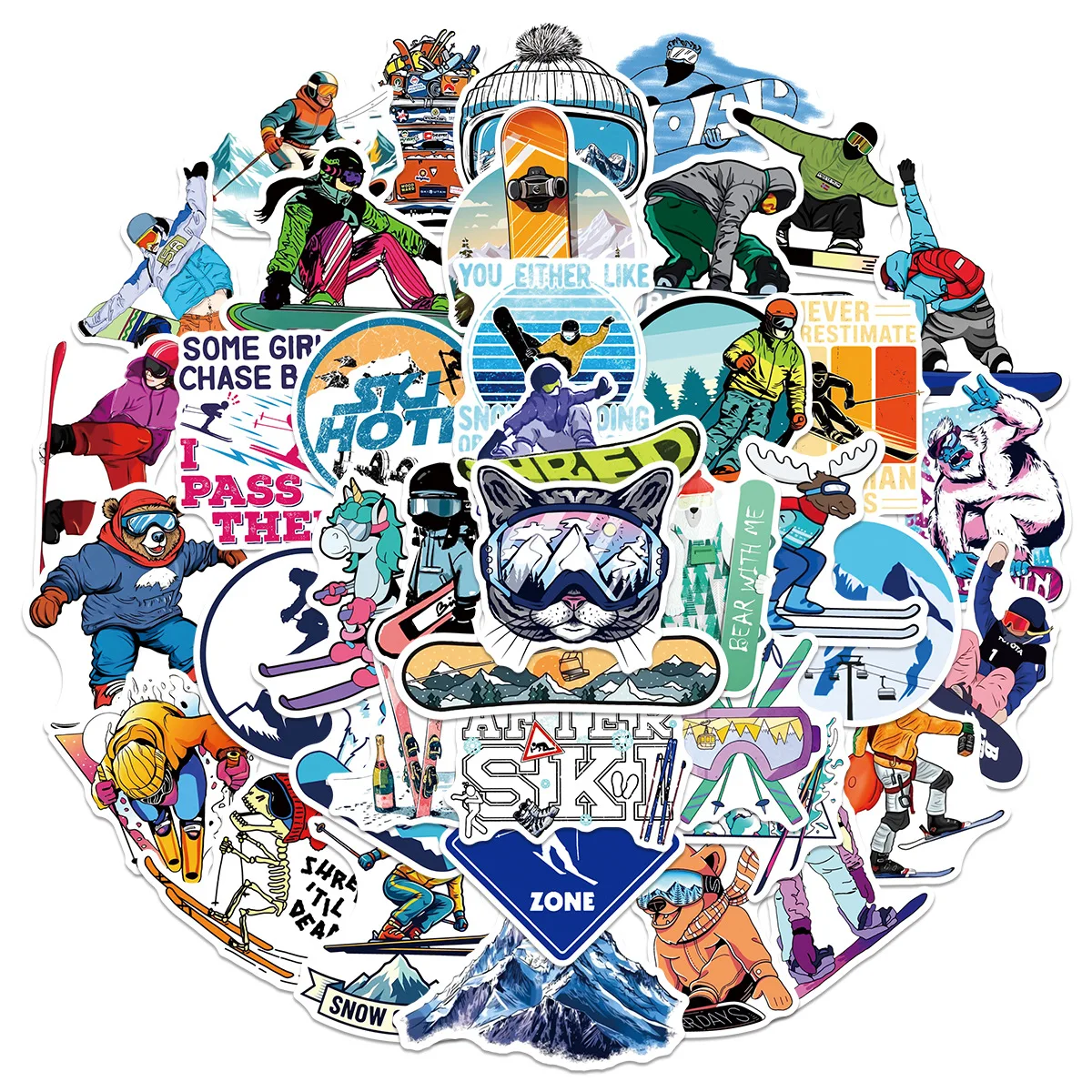 Autocollants Graffiti de ski de dessin animé, 50 pièces, décoration créative, étui de téléphone portable, valise, iPad, jouets imperméables pour enfants, cadeaux