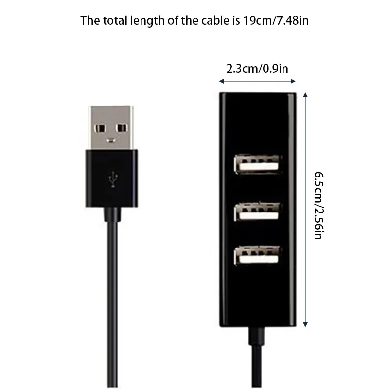 USB Port Splitter 4 Port Compact Portable High Speed USB 2.0 Data Hub -Black