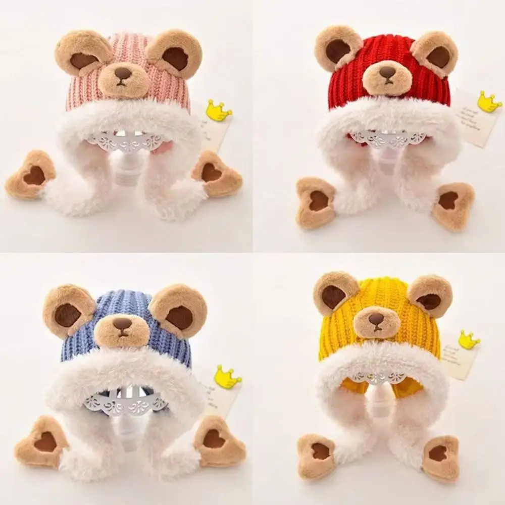 Chapelaria kawaii dos desenhos animados gorro bonés urso à prova de frio bebê proteção de orelha chapéu à prova de vento confortável malha quente chapéu infantil
