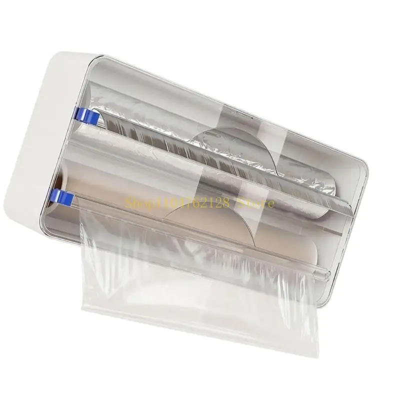 Kitchen Plastic Film Holder with Mounted Storage Box, Two Roll Access, and Smooth Front Pull Opening for Wrap Use best sale