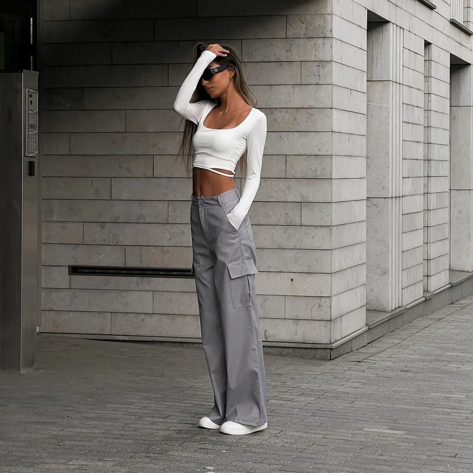 Y2k Pants Harajuku Versatile Streetwear Women Baggy Wrapped Hip Cargo Pants Summer Elastic Waist Solid Techwear Jogger Sweatpant