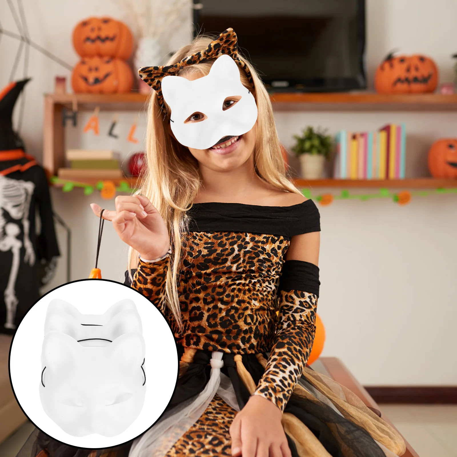 مجموعة واحدة من قناع القط DIY قناع بلاستيكي أبيض فارغ غير مطلي للحفلات التنكرية لوازم الهالوين أقنعة بلاستيكية فارغة #1
