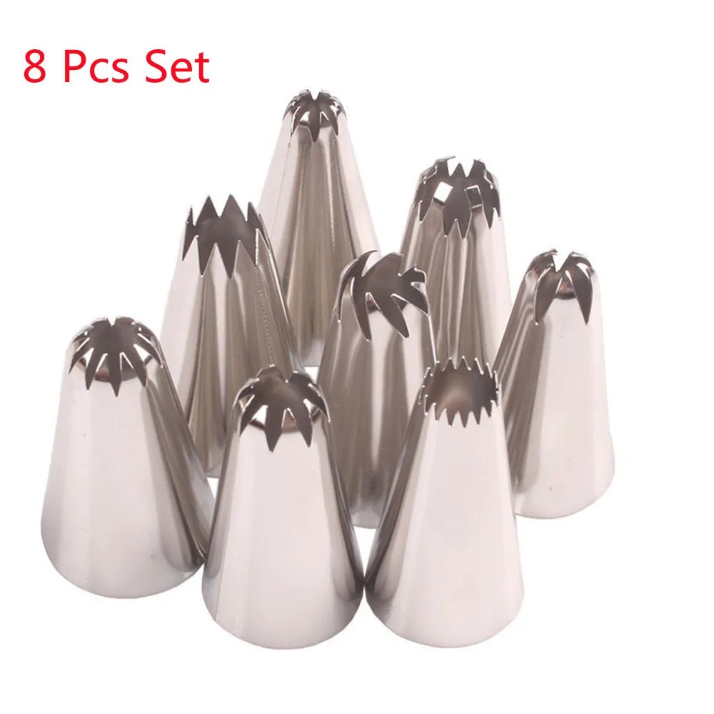 

Many Style 8pcs Big Size Russian Pastry Icing Piping Nozzles Stainless Steel Cake Decorat Tip Cake Cupcake Baking tools