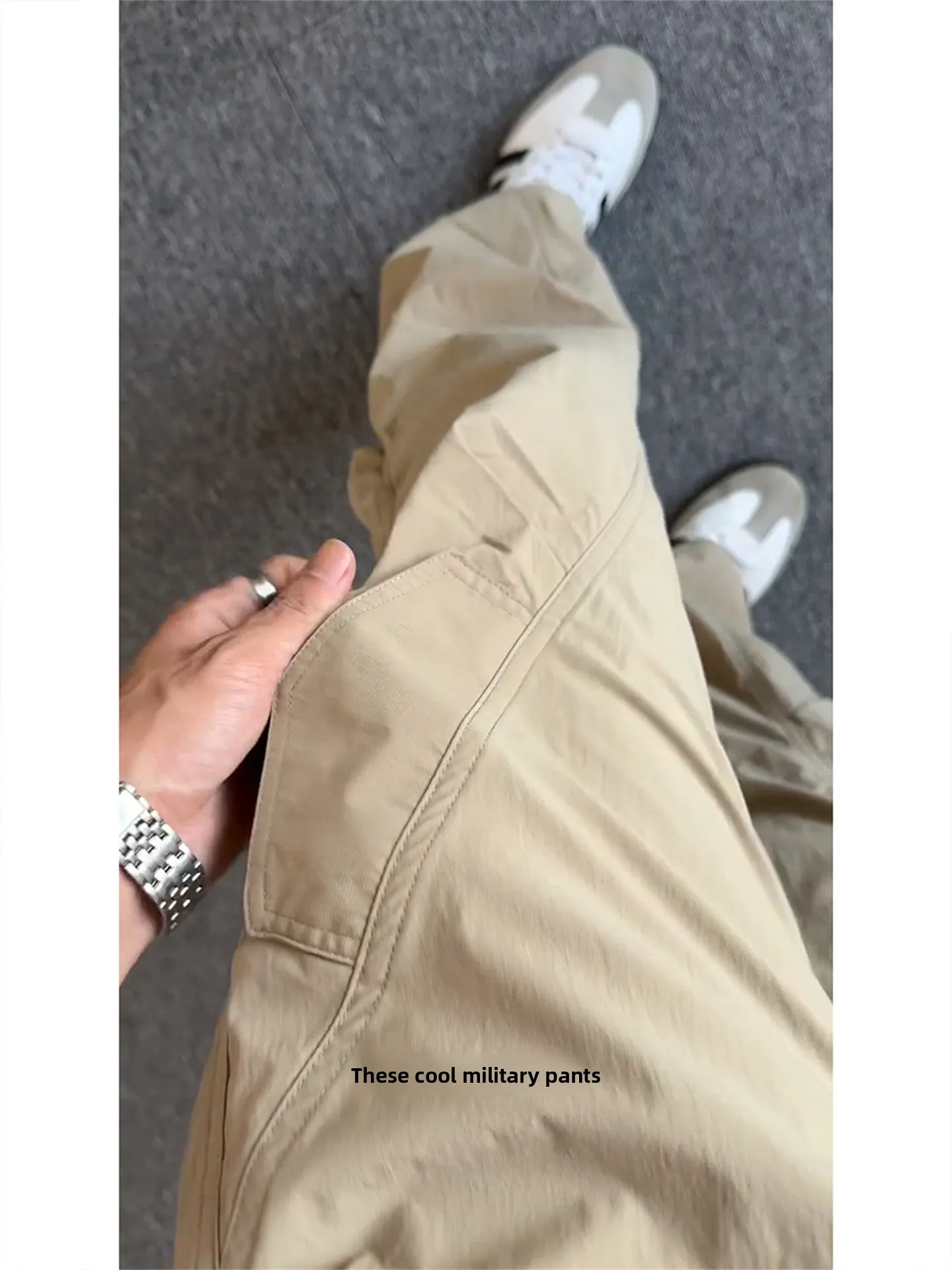 American Retro Khaki Work Pants Men's CleanFit Pleated Quick Dry Paratrooper Pants Outdoor Waterproof Jacket Casual Pants
