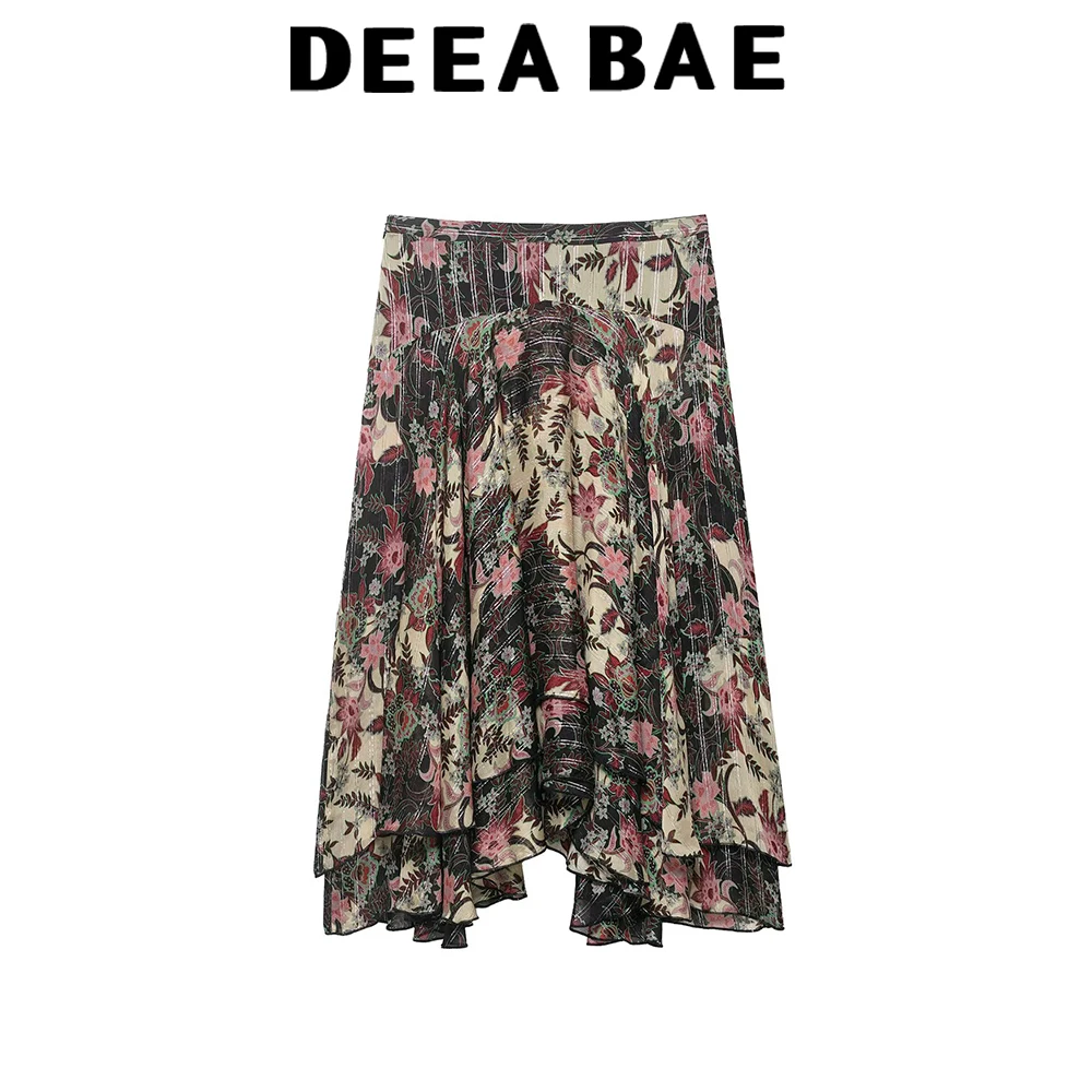 DEEABAE 2026 Frühling Neue Damenmode Vielseitiger Einfacher Schlankmachender Rock mit Hoher Taille und Blumenmuster