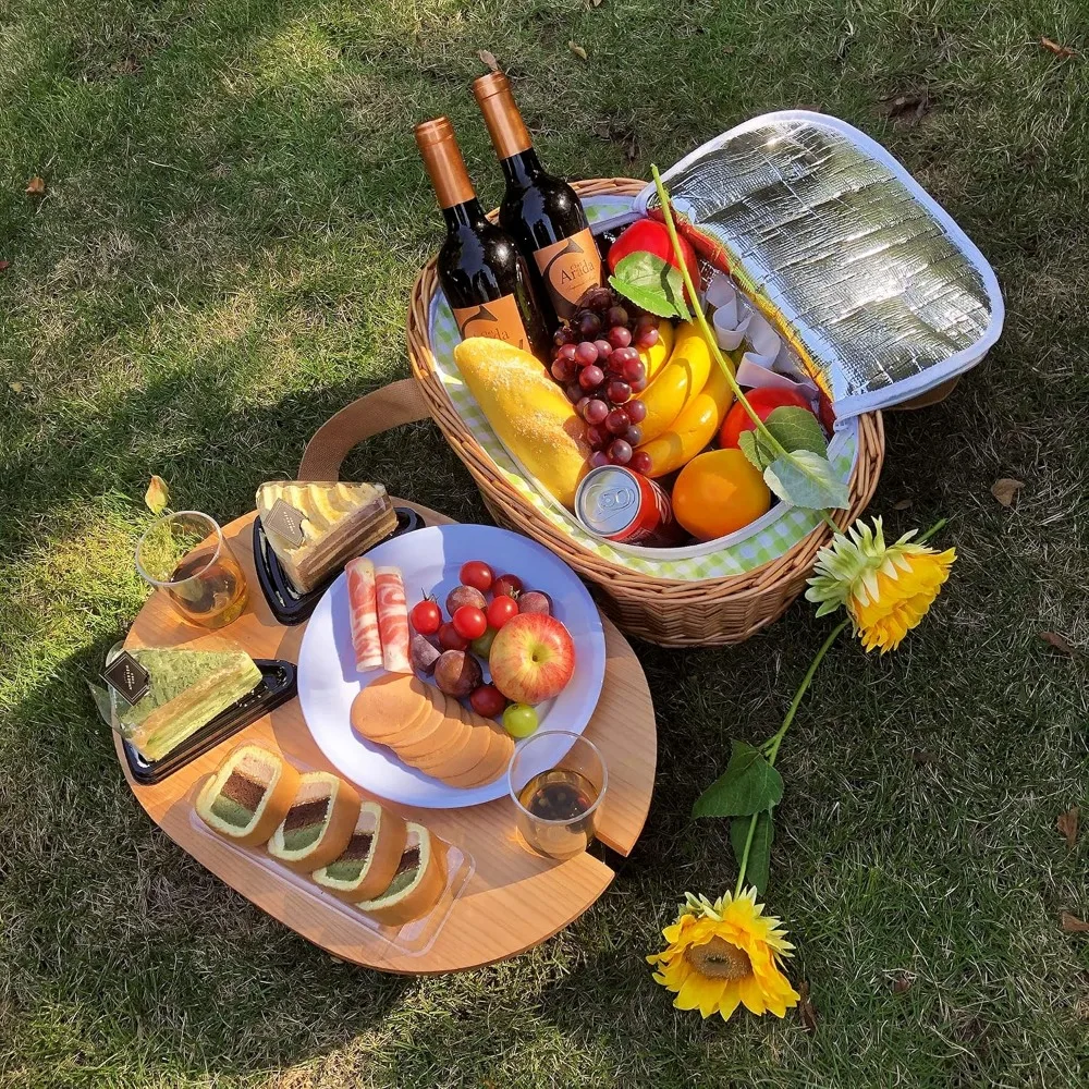 WUNICEF-Ensemble de paniers de pique-nique pour 4 personnes, avec mini table pliante à vin et grand sac isotherme