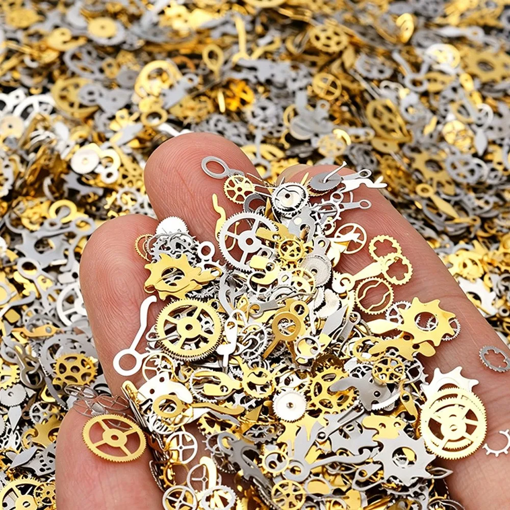 1box 3D Gold Silver Clock Watch Wheel Gear Nail Studs Antique Metal Steampunk Gear Nail Charms Alloy Punk Pendant Nail Jewelry