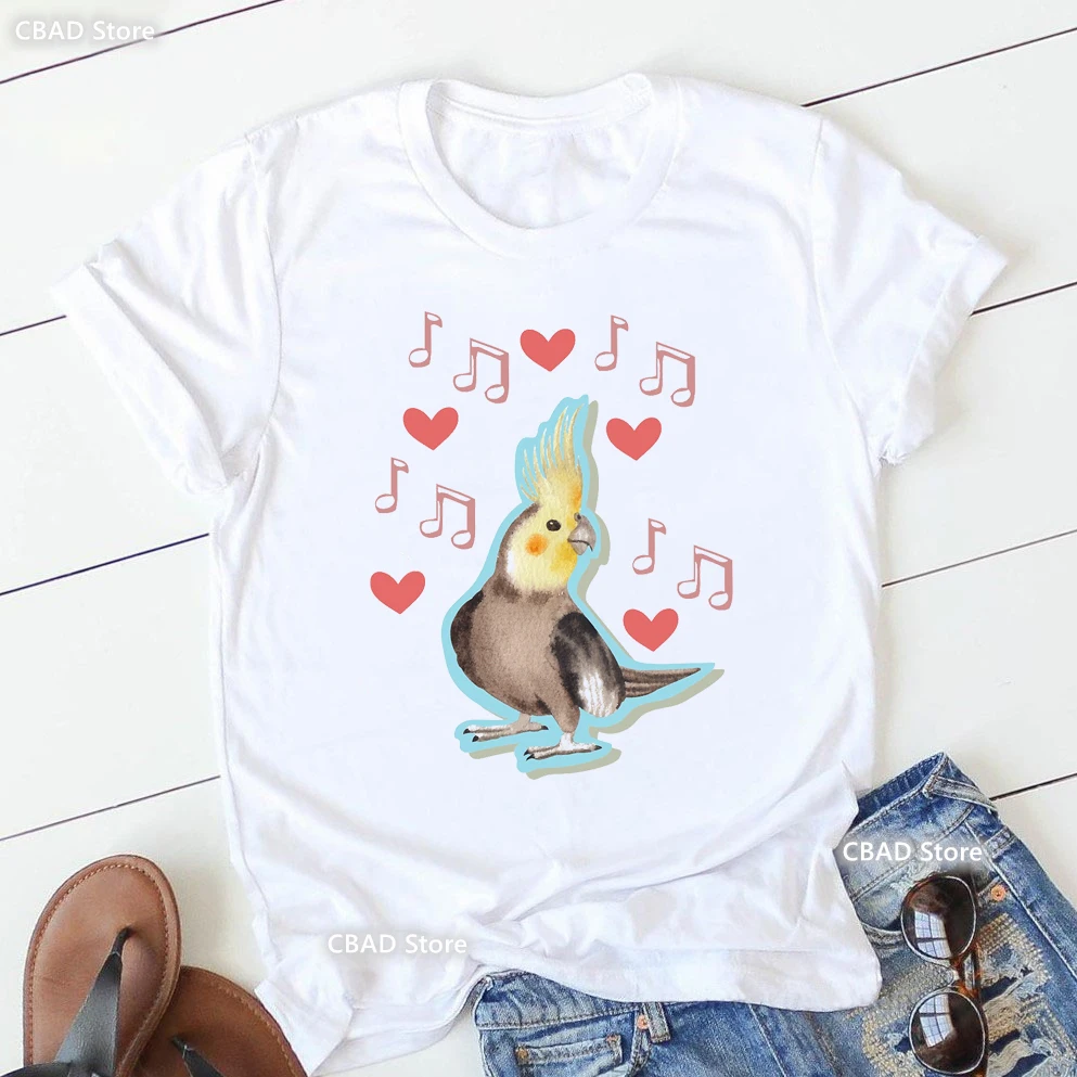 

Funny T Shirt Girls Cockatiels Parrot Love Music Note Print T Shirt Women'S Clothing Summer Fashion T-Shirt Female Dropshipping