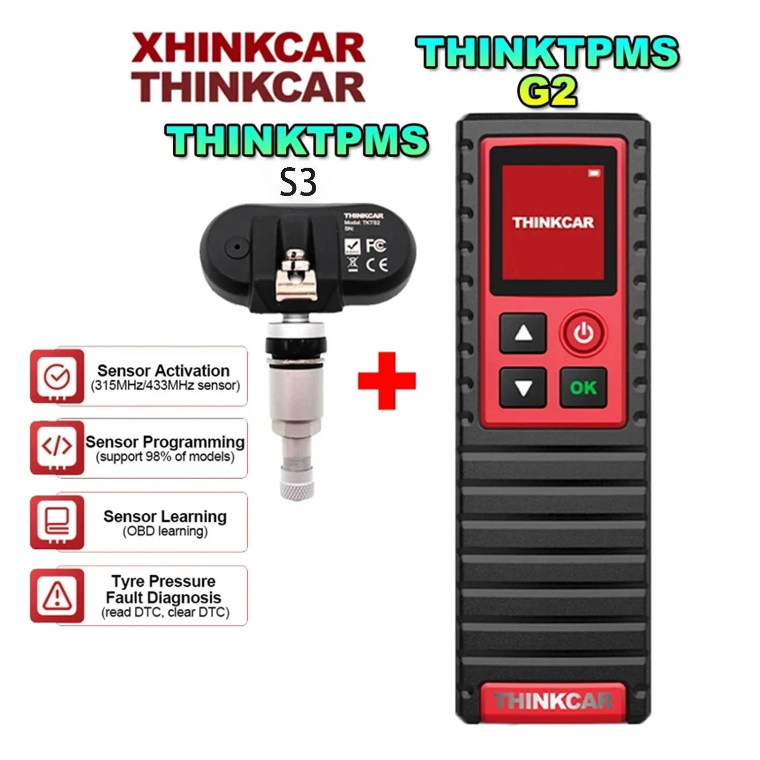 THINKCAR THINKTPMS G2 S3 315MHz 433MHz 2IN1 Car Tire Pressure Diagnosis Tool Autimotive TPMS Sensor Programming Learning