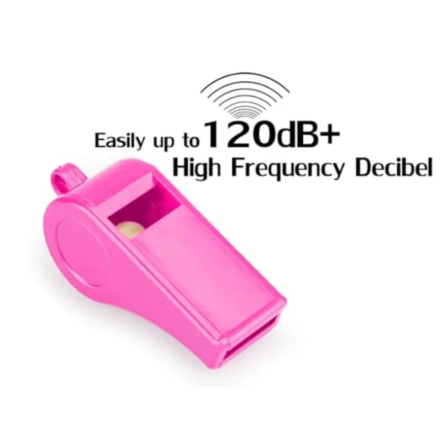 12 Pack Pink Loud 120dB Plastic Whistles with Lanyard HighPitched Safety Whistle for Sports Coaching and Collective Entertainme