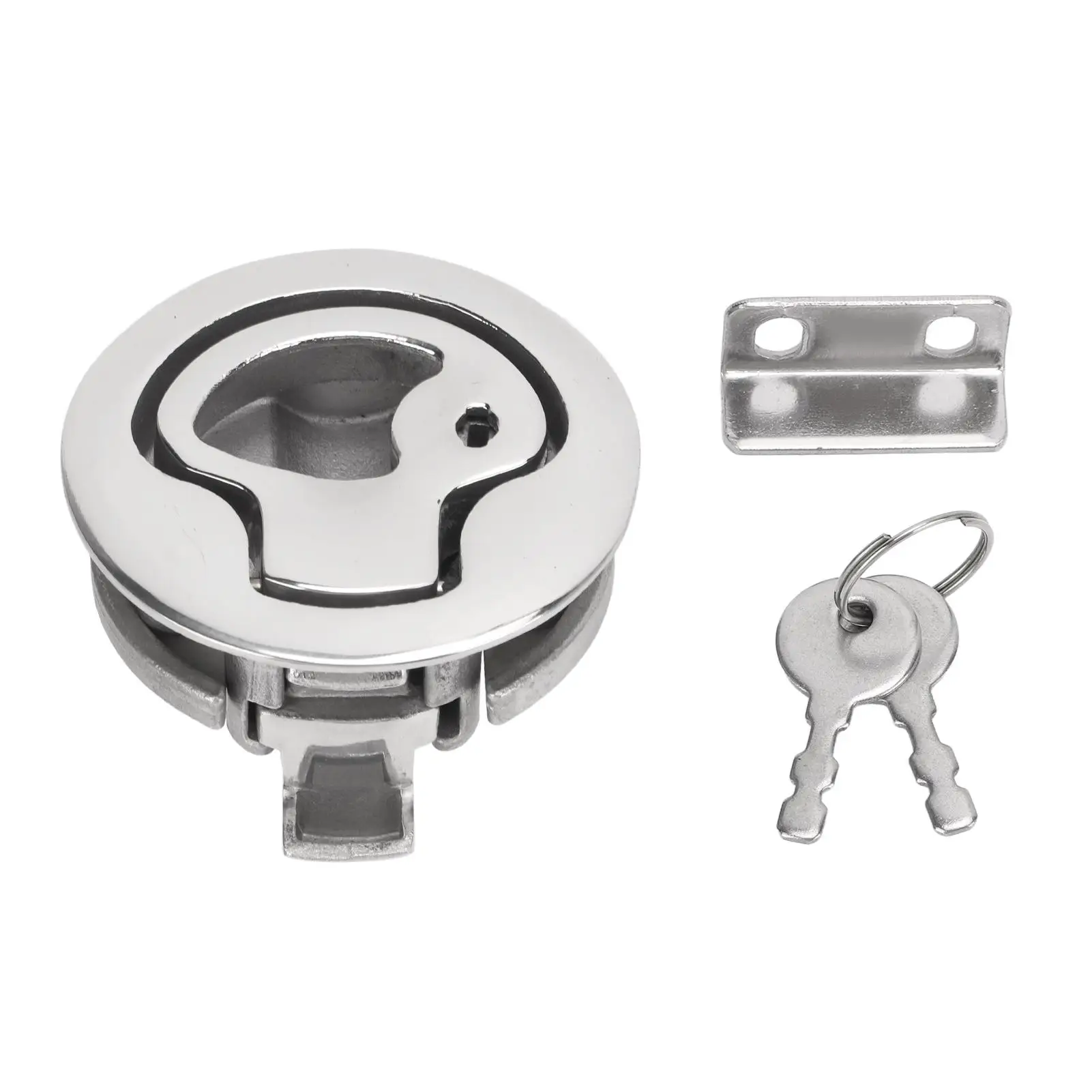 Boat Door Lock Universal Locking Flush Pull 316 Stainless Steel 2in Round with 2 Keys for rv for home