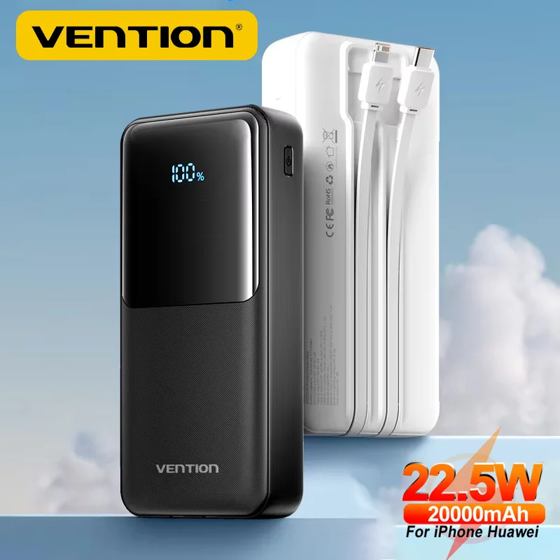 Vention 20000mAh Power Bank PD 22.5W Fast Charging Powerbank Portable Charger External Battery Large Capacity for iPhone Samsung