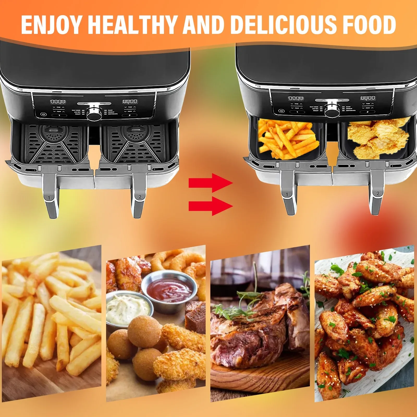 2pc/1pc Air Friteuse Silikon Tablett Rechteck Ofen Backen Korb Wiederverwendbare Liner Einsatz Gericht Gebratenes Huhn für Airfryer Zubehör – Detail 10