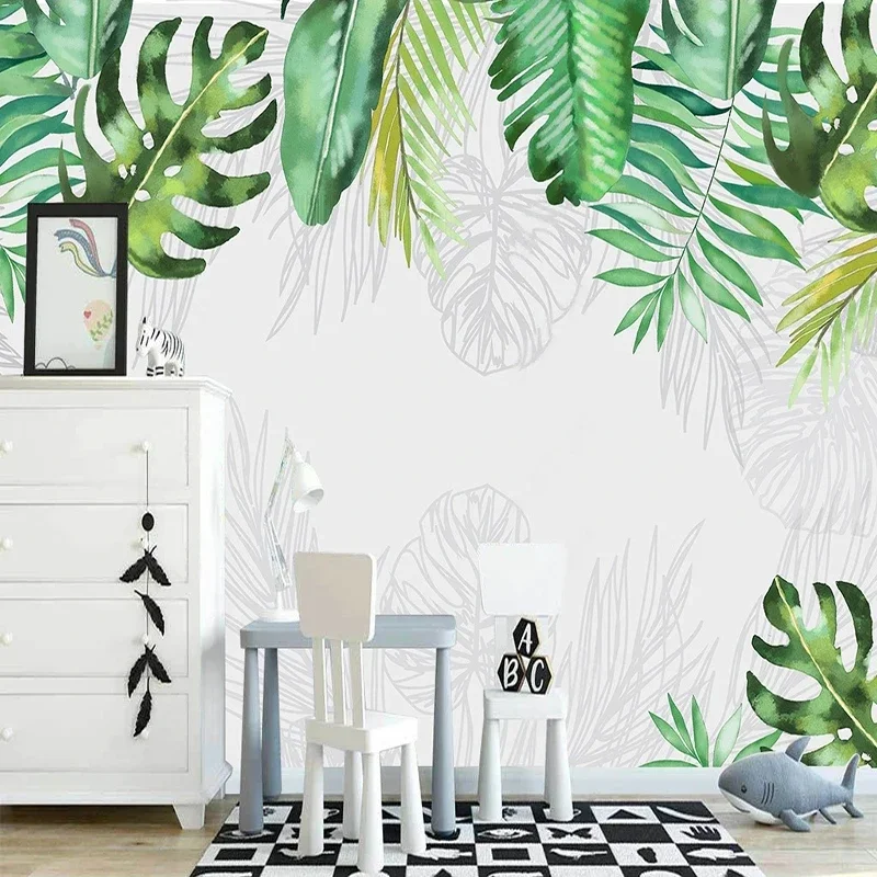 Papier peint Mural moderne 3D peint à la main avec plantes tropicales, tapisserie décorative pour salon, chambre à coucher