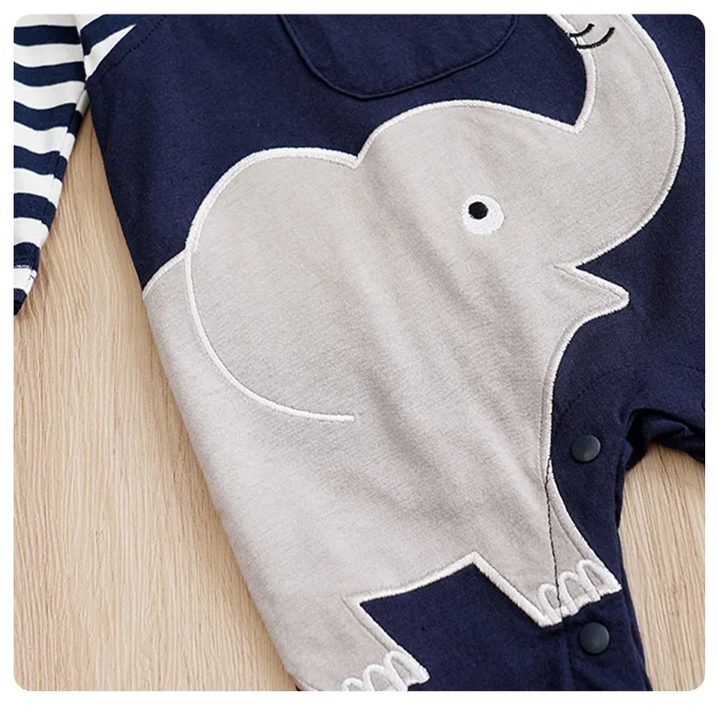 Newborn Baby Rompers Elephant & Giraffe Print Striped Long Sleeve Cotton Soft Jumpsuit Fall Winter Outfit for Toddler Boys Girls