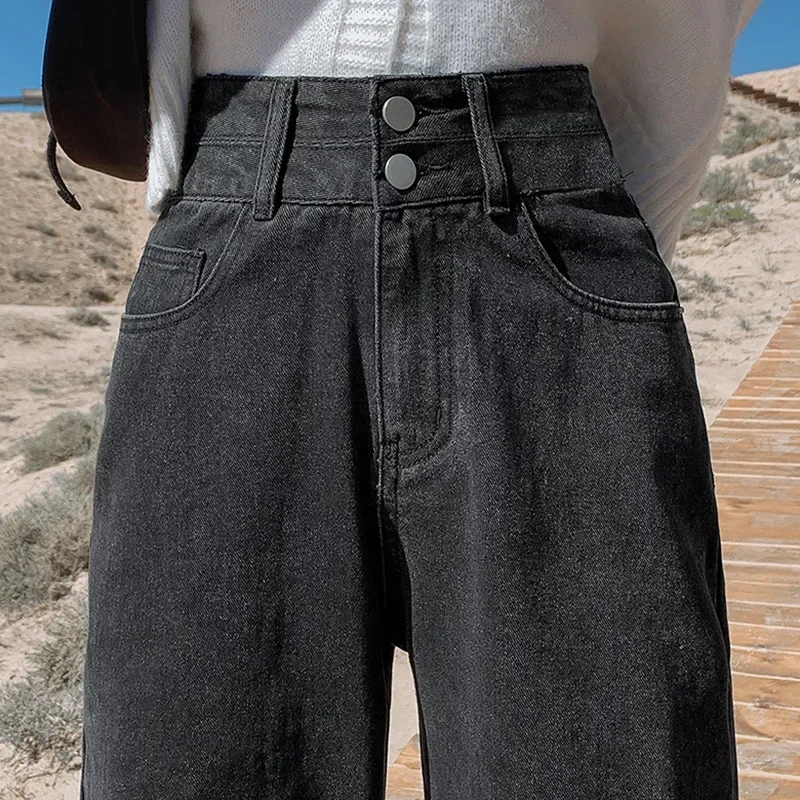 

Поп-джинсы с высокой талией и широкими штанинами, мягкие свободные женские джинсы больших размеров HyunA, прямые длинные брюки с эффектом драпировки, стиль для похудения, горячая распродажа T