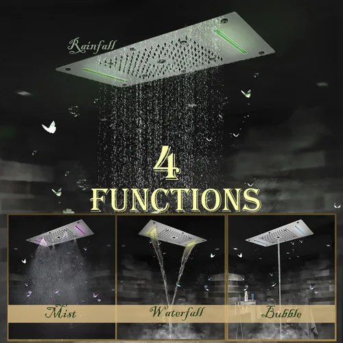 LED 천장 샤워헤드 304 스테인리스 스틸 매입형, 럭셔리 스퀘어 강우 폭포, 거품 안개, 욕실 샤워 Best5 LED 천장 샤워헤드 304 스테인리스 스틸 매입형, 럭셔리 스퀘어 강우 폭포, 거품 안개, 욕실 샤워 Best5