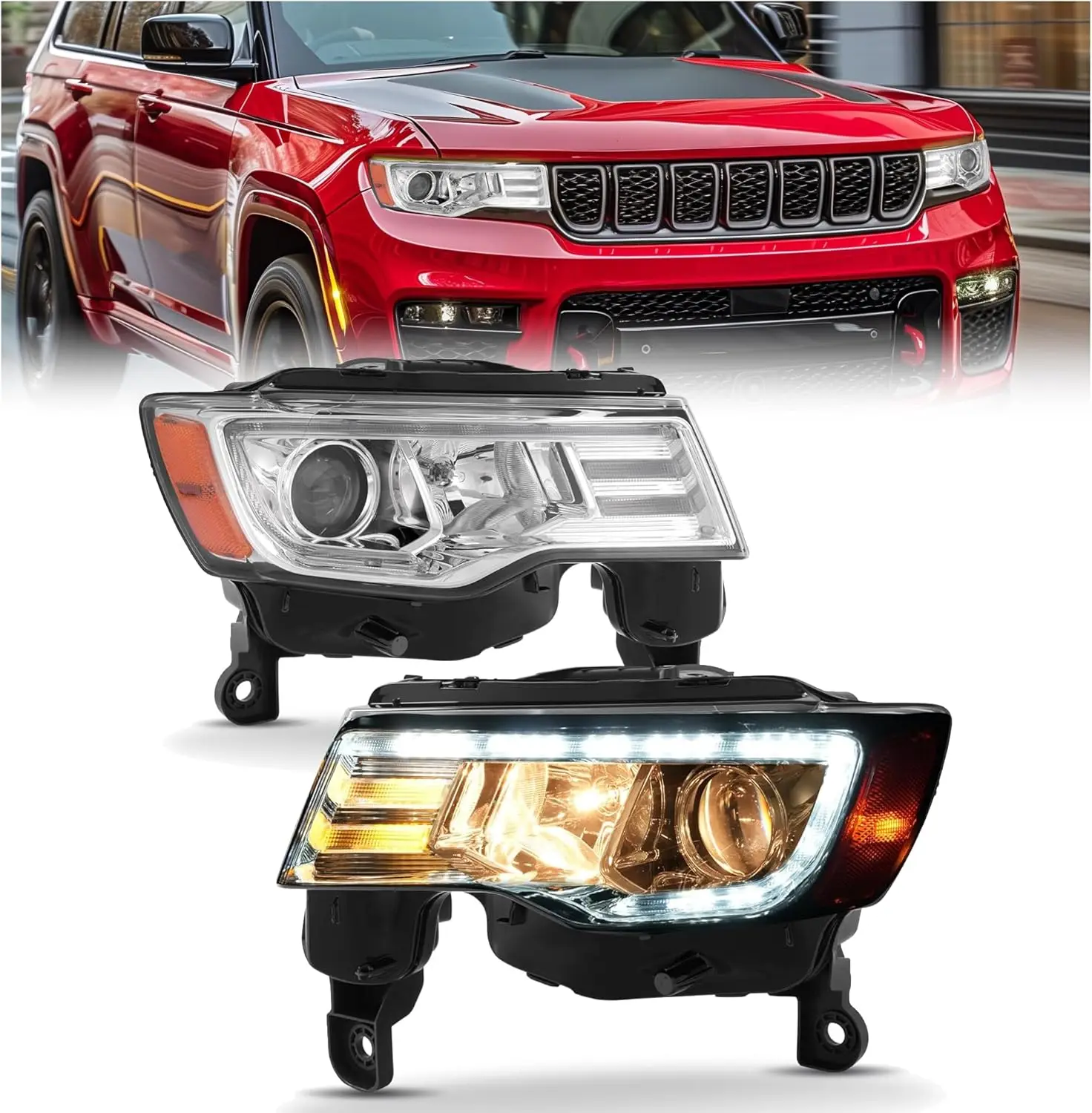 

Pair Projector Headlight Compatible with 2017-2022 Jeep Grand Cherokee Replacement for CH2502297 CH2503297 68289235AF 68289234AF