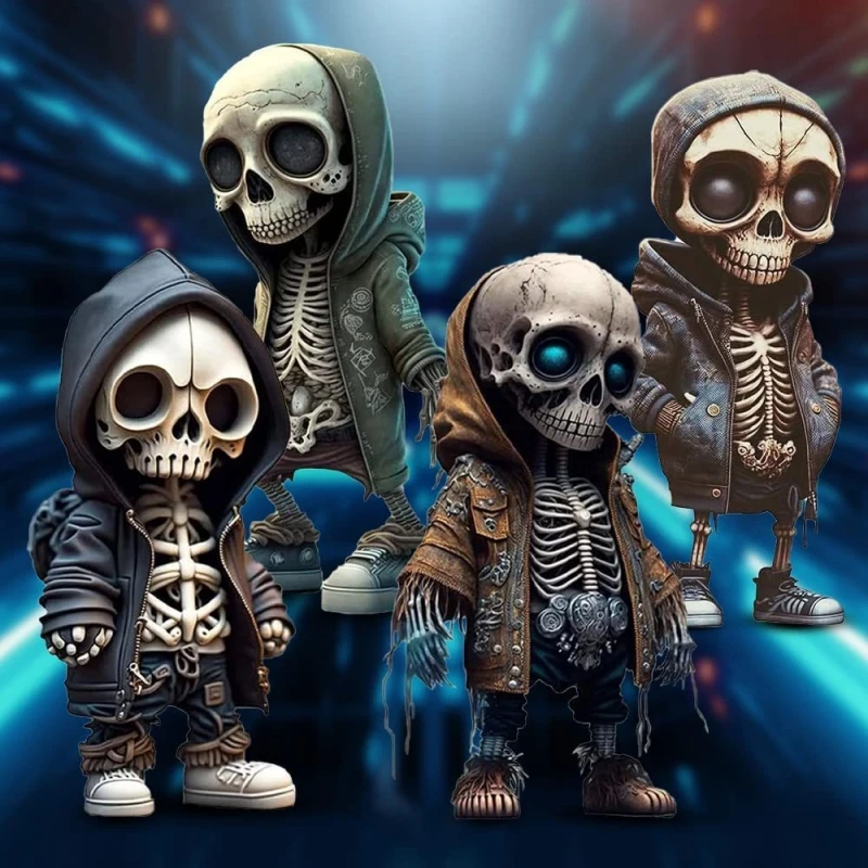 

Skeleton In Hoodie Resin Statue Halloween Skeleton Doll Decoration Alien Sweater Ghost Day Party Desktop Courtyard Decoration