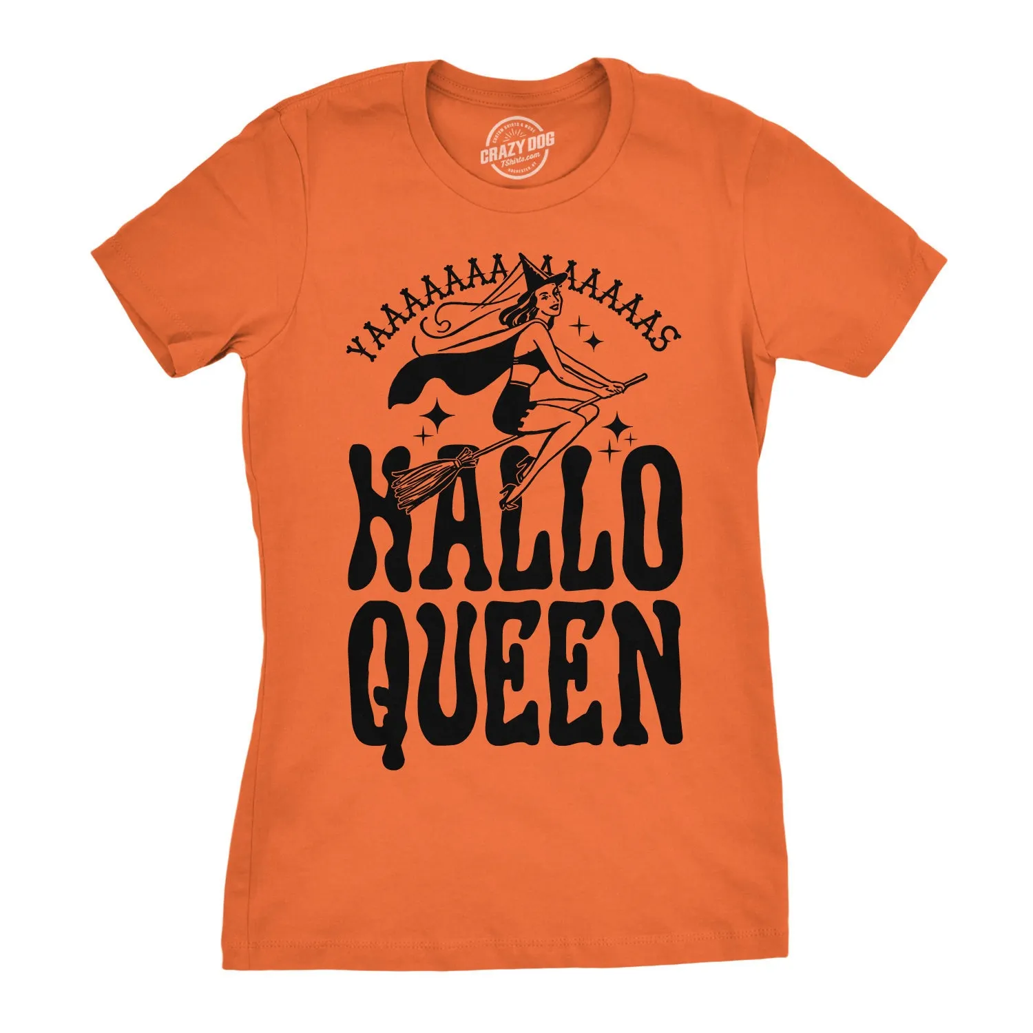 Hallo Queen T Shirt Halloween Womens Funny Pagan Witch Costume