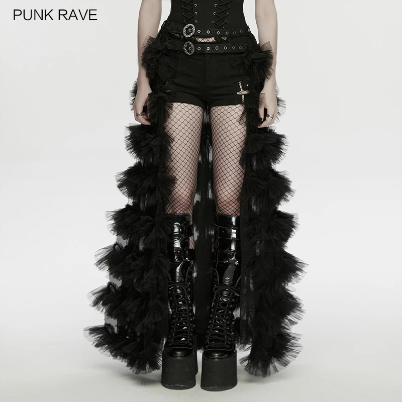 

Женская готическая многослойная юбка PUNK RAVE с сетчатым жаккардовым узором, двойным поясом, для вечеринок и клубов, длинная