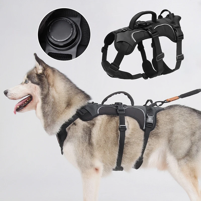 

Adjustable Anti-Escape Dog Harness with Tracker Case Breathable Soft Padded Reflective Pet Harness for Husky Golden Retriever