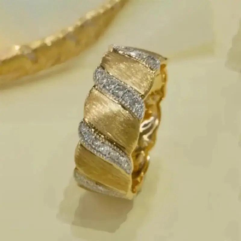 Huitan Zweifarbiger Damenring mit glänzendem CZ-Edelstein, modisches Party-Accessoire, edle Hochzeit, Verlobung, vielseitiger eleganter Damenschmuck – Detail 3