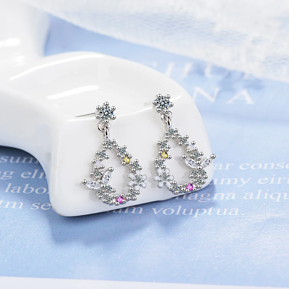 

Charming 925 Sterling Silver Zirconia Butterfly Love Flower Basket Earring For Women Girl Gift oorbellen Fine Jewelry S-E814