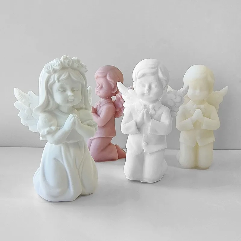 

Cute Prayer Angel Candle Silicone Mold DIY Handmade 3D Angel Girl and Boys Scented Plaster Epoxy Resin Ornament Mould Home Decor