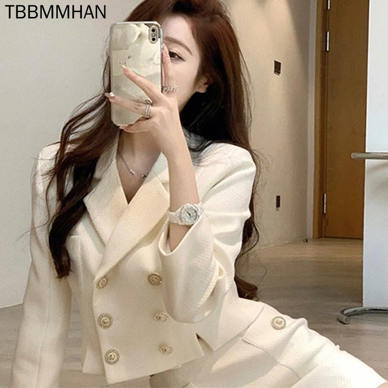 2023 Spring and Autumn French Fashion Small Fragrance Suit Women\'s New Suit Coat Wrapped Hip Half-length Dress Two-piece Set