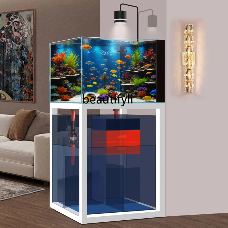 

A57 Small seawater tank living room household bottom filter ultra-white glass coral landscaping floor aquarium