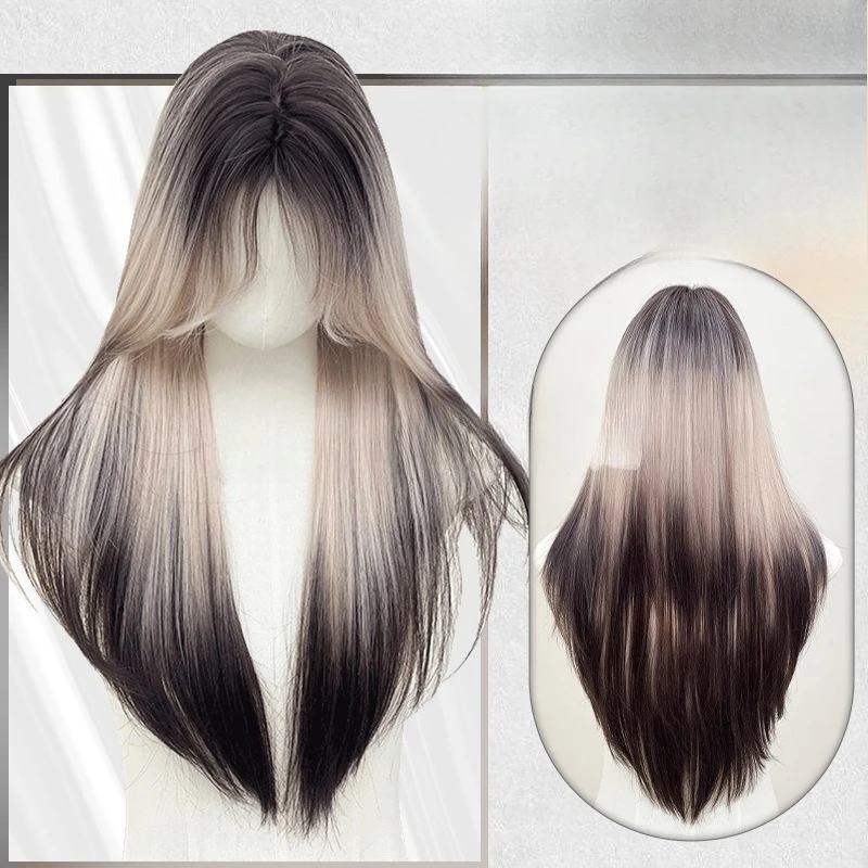 

Парик женский, полный, прямой, сиамский кот, европейский и американский, ветер, солнце, черный, молочно-белый, постепенное изменение, женский, длинный