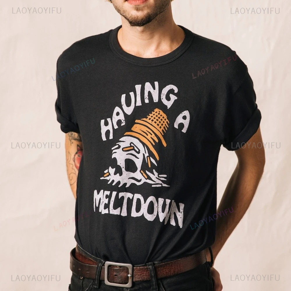 

Having A Meltdown Ice Cream Cone Woman Man Printed T-shirt Funny Ice Cream Foodie Cotton Tshirts Hipster Dessert Sprinkles