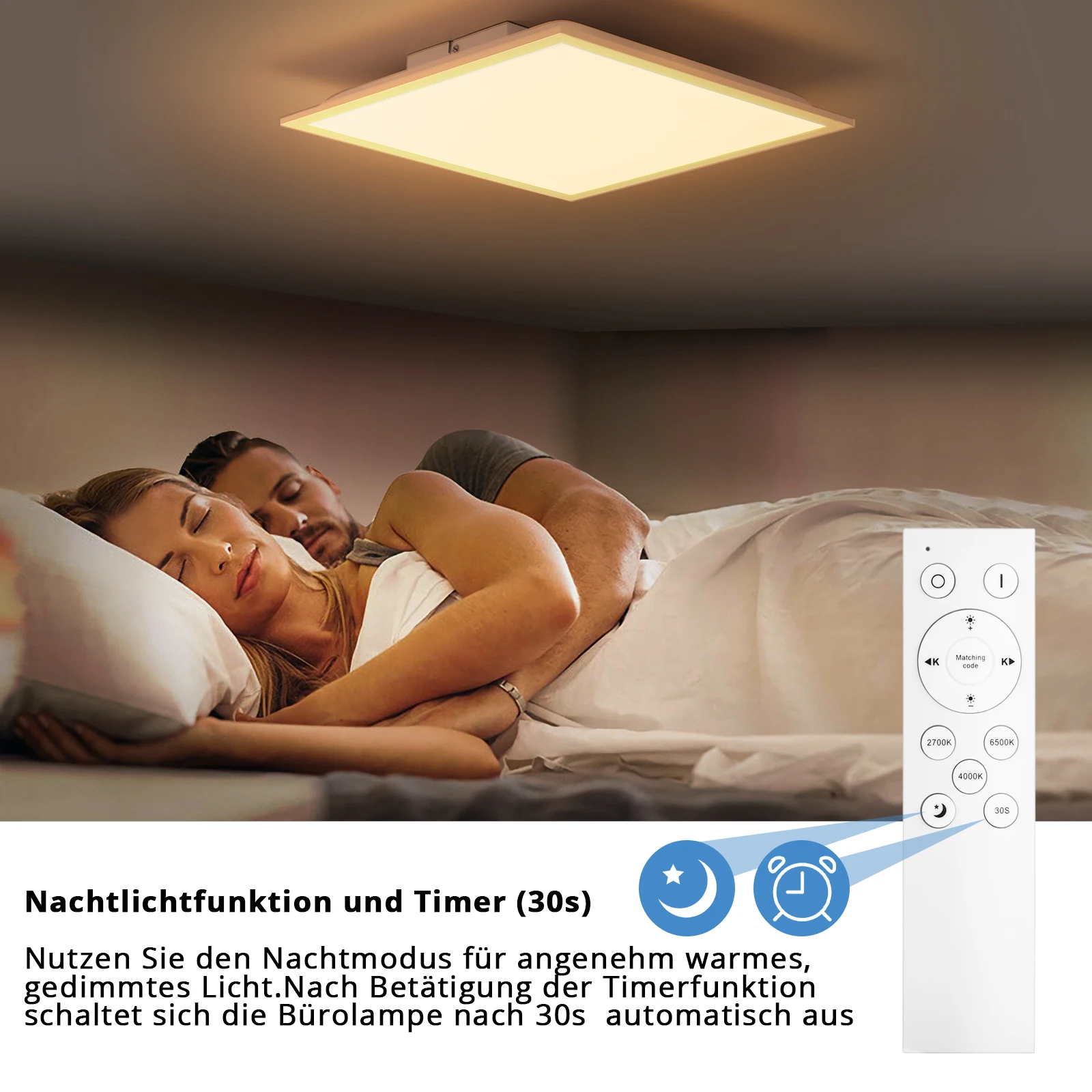 Picture 7: LED Ceiling Light Panel, 40x40 cm Flat Dimmable Ceiling Lamp with Remote Control, 24W Ceiling Panel Light with Memory Function, 2700K-6500K LED Light Panel for Living Room, Hallway, Bedroom