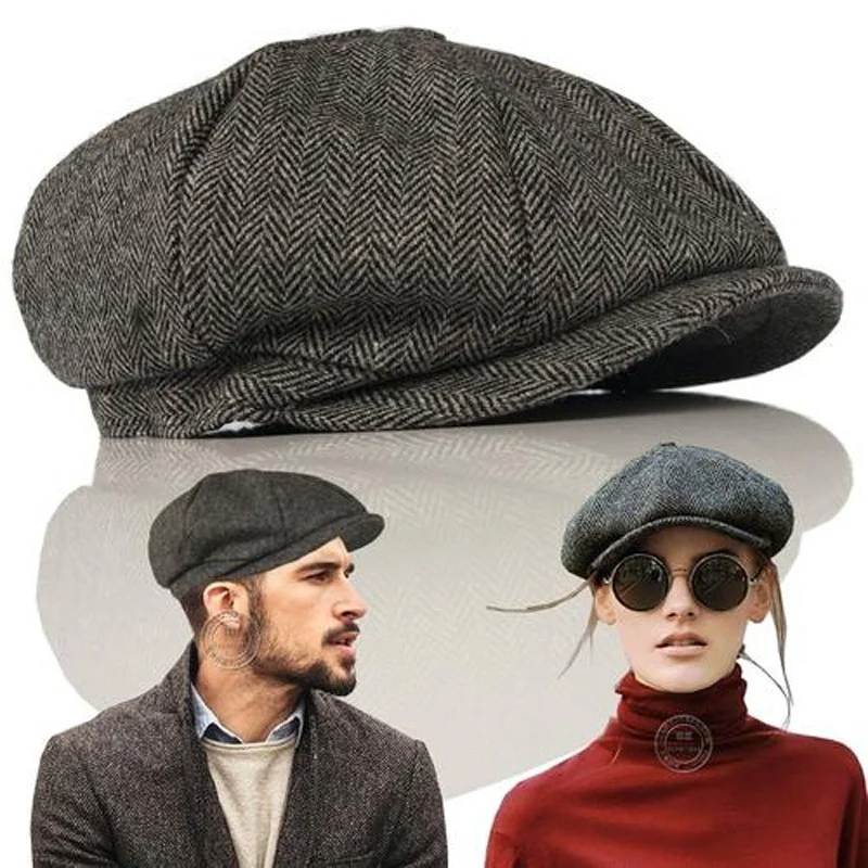 Wool Newsboy Caps Men Herringbone Flat Caps Gatsby Cap Woolen Driving Hats Vintage Inspired Hat Winter Peaky Blinders